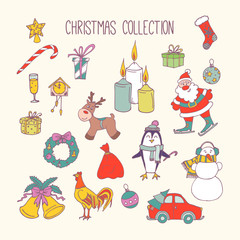 Hand Drawn Christmas Elements Set. Winter Holidays