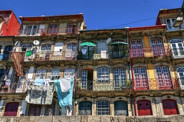 Typical and colorful houses of Ribeira in Porto, Portugal