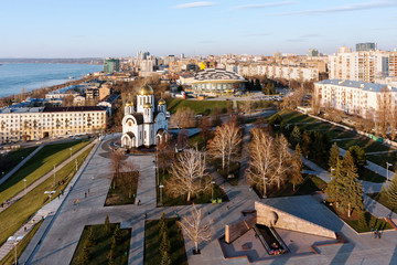 View from above on the Orthodox Church in Samara, Russia - obrazy, fototapety, plakaty