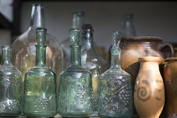 Green glass decanters
