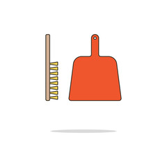 Dustpan and brush color thin line icon.Vector illustration