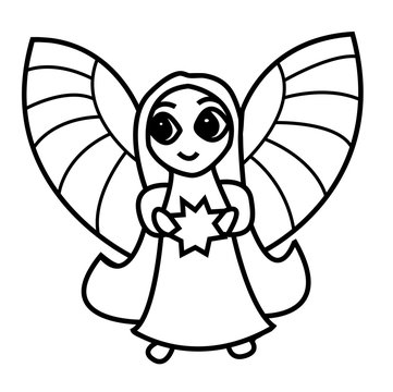 Vector illustration of angel with star black and white 

