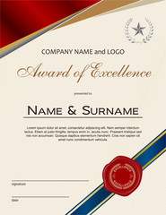 Award of Excellence with wax seal and ribbon portrait version