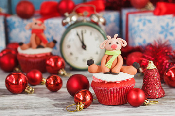 Christmas cupcake with colored decorations