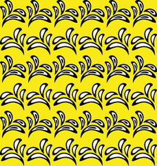 Fototapeta na wymiar Floral pattern with black and white leaves on yellow background