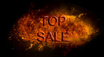 Red Top Sale written on fire flame explosion, black background