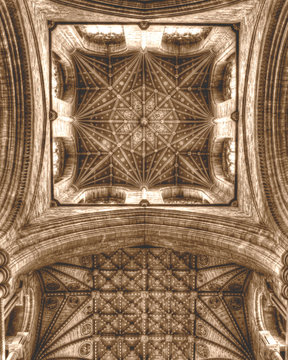 Peterborough Cathedral The Crossing Tower Ceiling HDR Sepia Tone