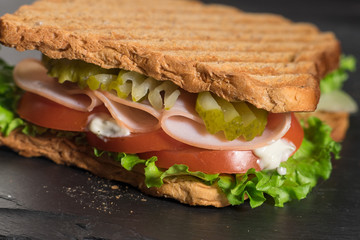 Healthy sandwich with vegetables and ham