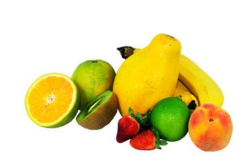 Mix of tropical Fruits isolated on a white background