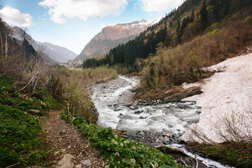 melting snows in spring mountains