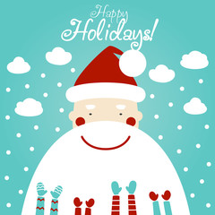 Cute winter holiday card with Funny Santa Claus and children