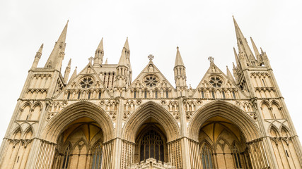 Peterborough Cathedral West Facade low angle - obrazy, fototapety, plakaty