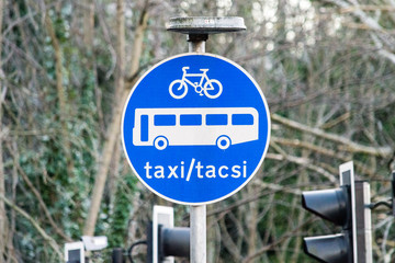 Information Road Signs Taxi Bus Lane In Wales - 127334345