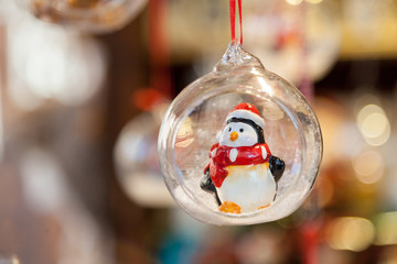 Closeup on Christmas tree decoration over festive background
