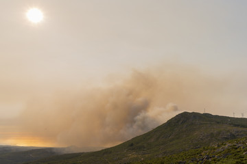 Forest fire in La Coruna, Spain.
