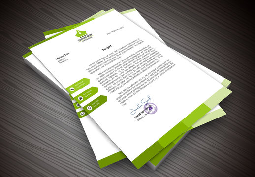 Green Header/Footer/Sidebar Element Letterhead Layout
