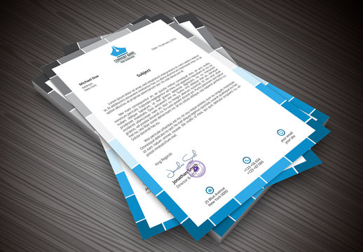 Blue-to-Gray Border Element Letterhead Layout