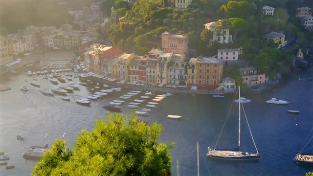 Panoramic view of the harbor of the famous village of Portofino