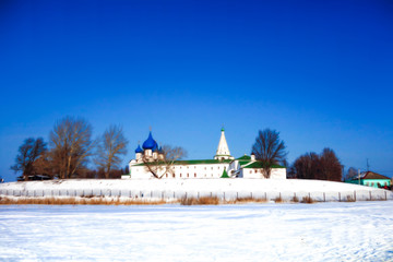 Winter frosty day view of the old russian monastery photo manipu
