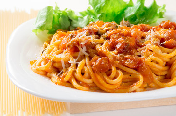 Italian spaghetti with bolognese and parmesan