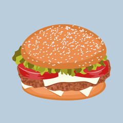 classic burger with meat, tomato, lettuce and cheese