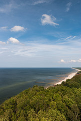 A view from above on the trees and Baltic seaside in Poland