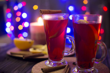 Mulled wine with slice of orange