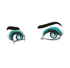 Vector illustration of beautiful girl's blue eyes, occhi blu di ragazza vettoriali
