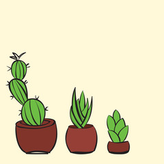 Three hand drawn cactuses
