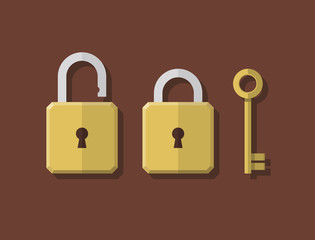 Abstract flat style lock and key icons