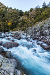 Fototapeta na wymiar Slow shutter photo of Figarella river at Bonifatu in Corsica