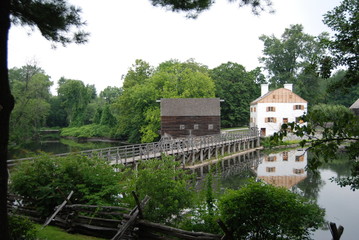 Fototapeta na wymiar New England Farm and grain mill on a river
