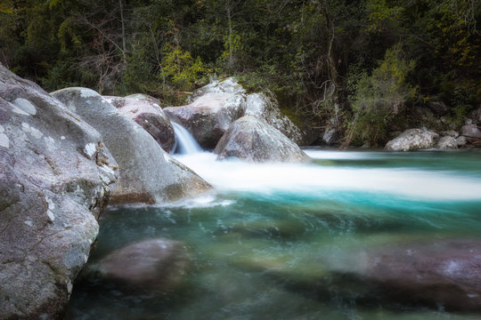Slow shutter photo of Figarella river at Bonifatu in Corsica