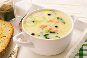Chowder (fish soup) with rainbow trout.