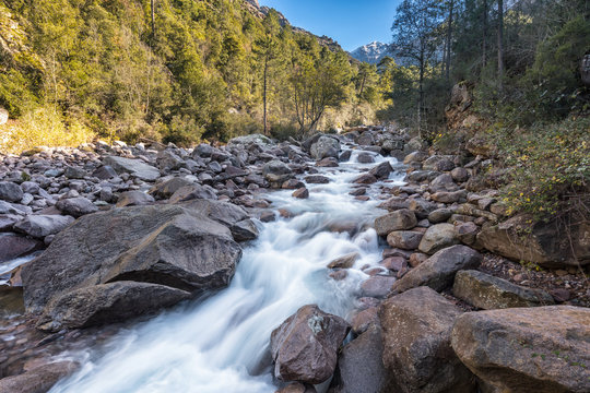 Slow shutter photo of Figarella river at Bonifatu in Corsica