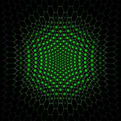 Abstract vector dark green hexagon background with glow.