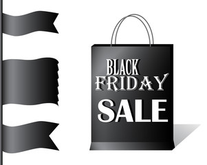 Sale vector design elements with shopping bag. Black Friday sales shopper with ribbon banners for text.