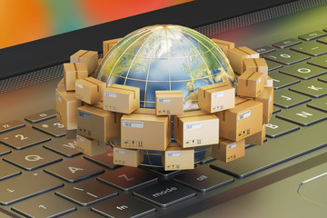 Global shipping and delivery concept, parcels cardboard boxes ar