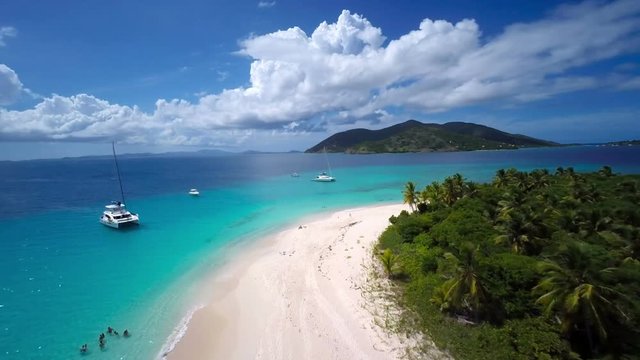 Aerial view of the beach at Sandy Cay, British Virgin Islands