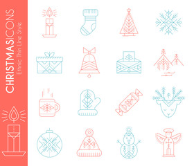 Christmas icon set. Collection of creative line style design elements
