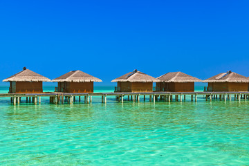 Bungalows on tropical Maldives island