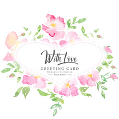 Obraz premium Watercolor floral background with pink wild roses