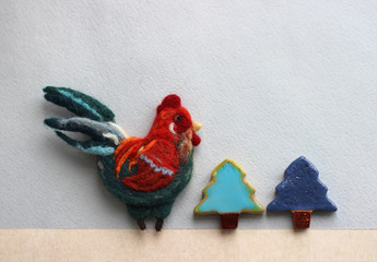 wool roosters, christmas background
