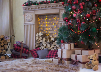 Christmas decorations, Christmas tree, gifts, new year