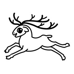 Vector illustration of cartoon christmas deer black and white