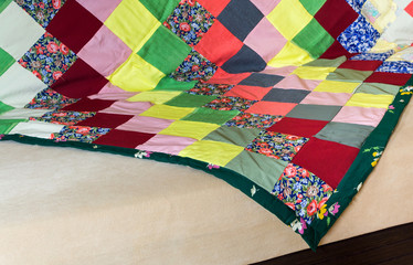 Patchwork quilt. Part of patchwork quilt as background. Handmade.