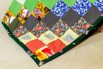 Patchwork quilt. Part of patchwork quilt as background. Handmade.
