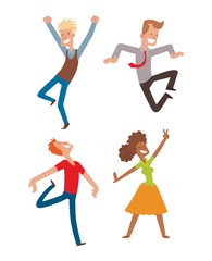 Happy jumping people vector set.