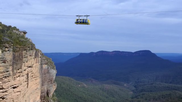 Katoomba Scenic Skyway suspended 270m above the ancient Jamison Valley. It travels across the gorge above Katoomba Falls in the blue mountains of New South Wales, Australia