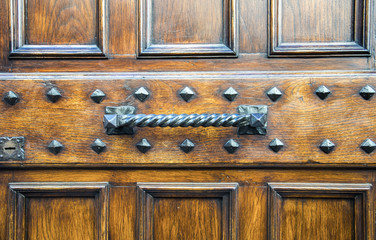 Details of an ancient Italian door in Florence, Italy.